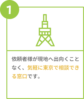 依頼人が現にへ出向くことなく、気軽に東京で相談できる窓口です。